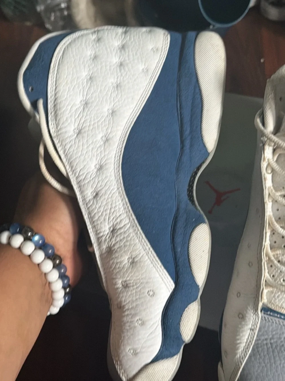 Jordan White and Navy Retro Basketball Sneakers